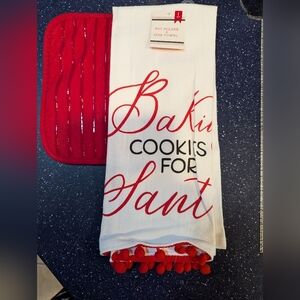 Baking Cookies For Santa Pot Holder and Dish Towel Set  Christmas Holiday